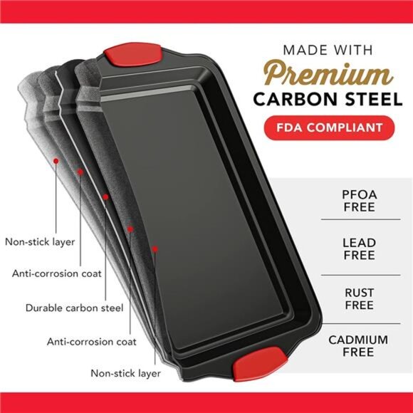 Baking Sheet Set, 2-Piece Large Cookie Sheet Set with Silicone Handles, Steel - Picture 2 of 7